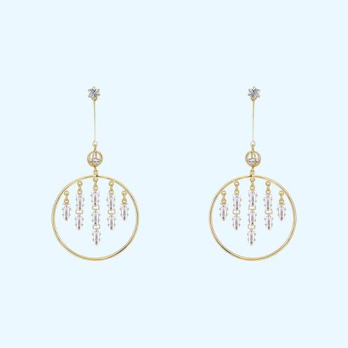 Fresh temperament lady metal ring crystal zircon tassel earrings earring earring female - dianjiang-