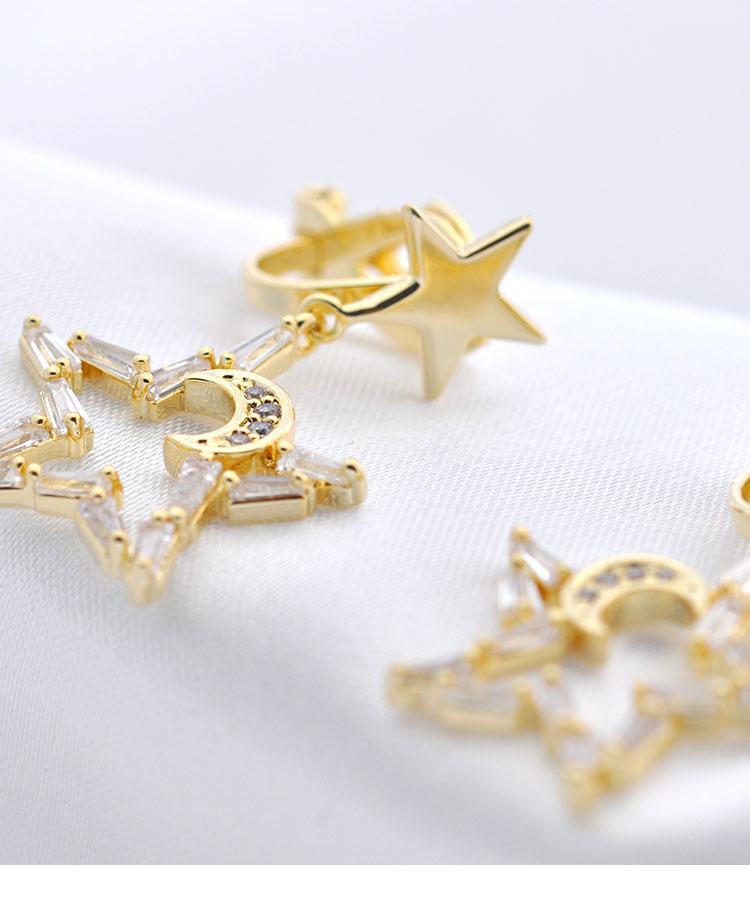 Japanese temperament little fairy five-pointed star moon crystal star moon earring earring without earhole painless earring everyday Joker - dianjiang-