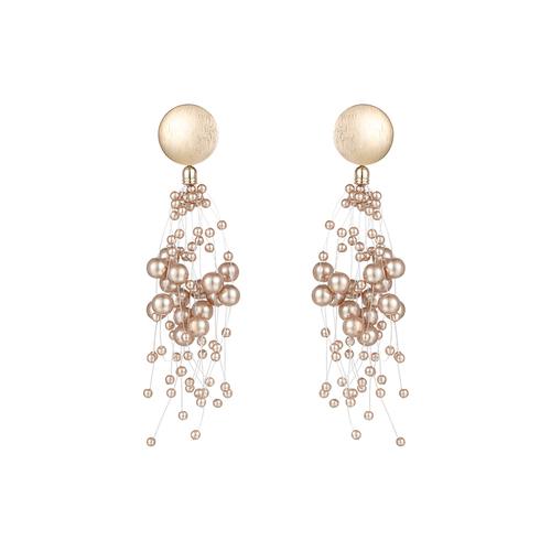 European and American personality exaggeration star champagne pearl grape string Earrings ear clip earless female long tassel round face - dianjiang-