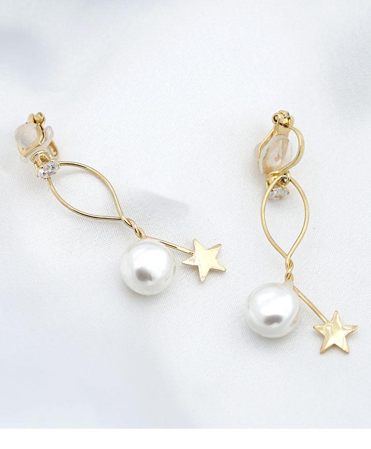 Simple design, wire wound, metal star, pearl ear stud, no ear hole, ear clip, women's pain free, everyday versatile - dianjiang-