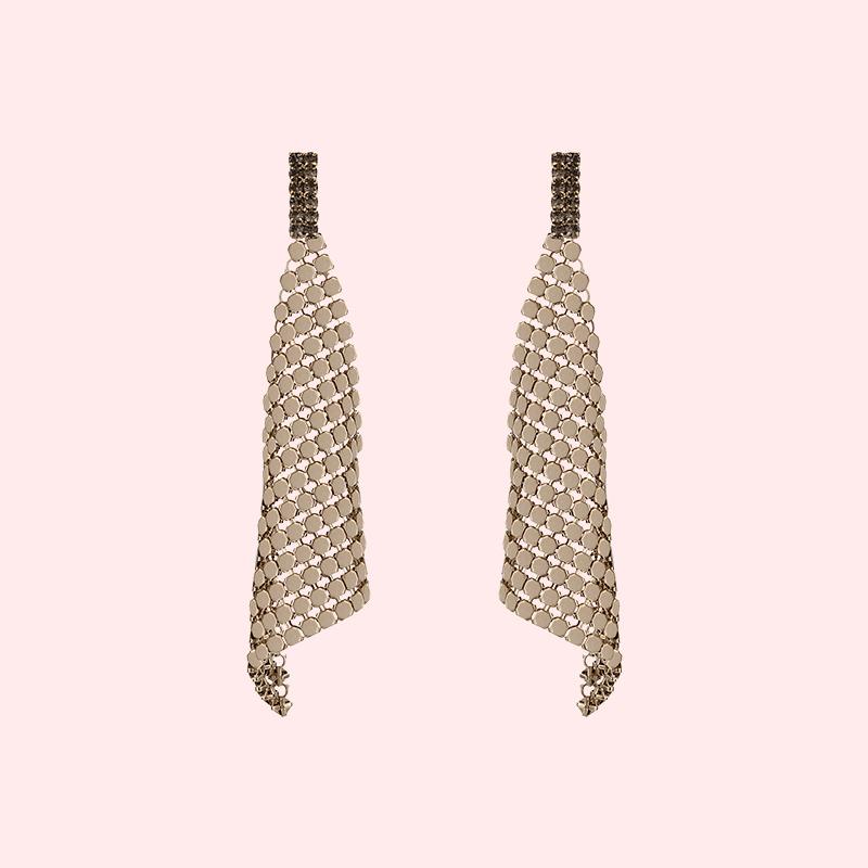 Grey metal cloth texture European and American retro temperament female long earrings earrings without earholes female ear clip personality trendsetter - dianjiang-