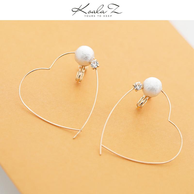 Japanese order sweet love type metal coil cotton pearl inlaid Zircon Earrings painless ear hole free clip - dianjiang-