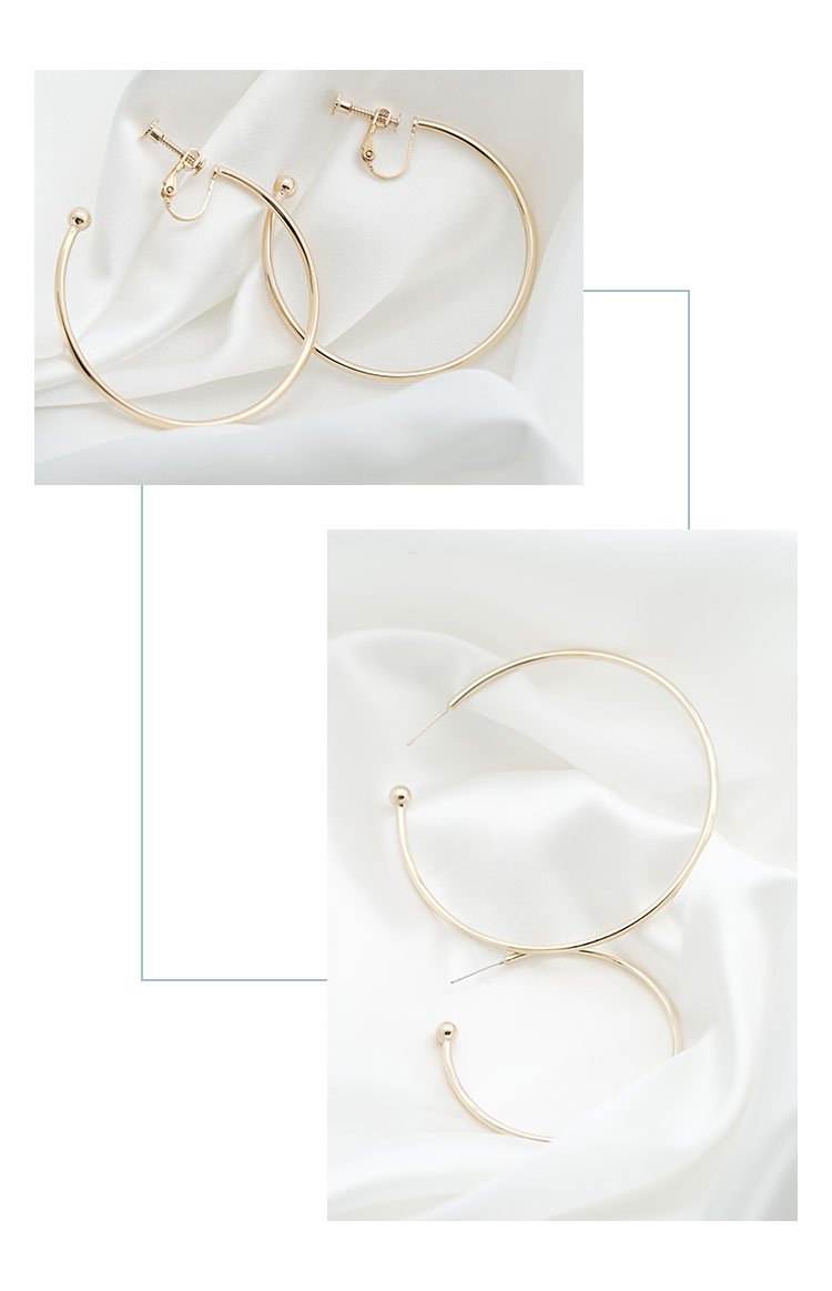 Cora Pig Europe and America Supermodel personality plating true gold simple exaggeration big circle metal hoop earrings no ear hole - dianjiang-