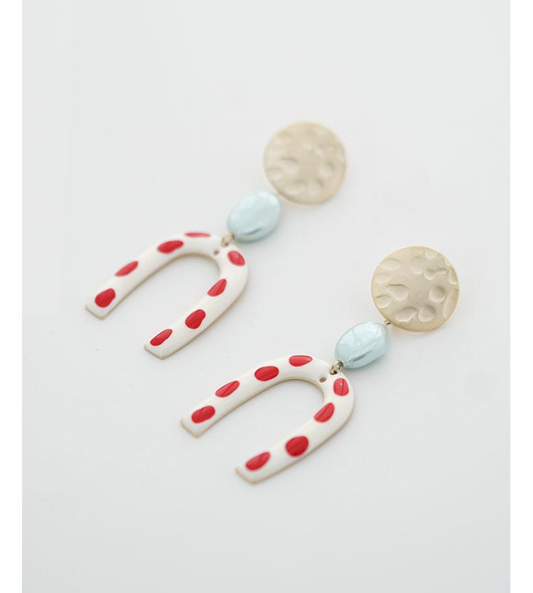 Modern retro harbor style! Hong Kong taste wave point U-shaped red glaze earrings earrings without ear holes - dianjiang-