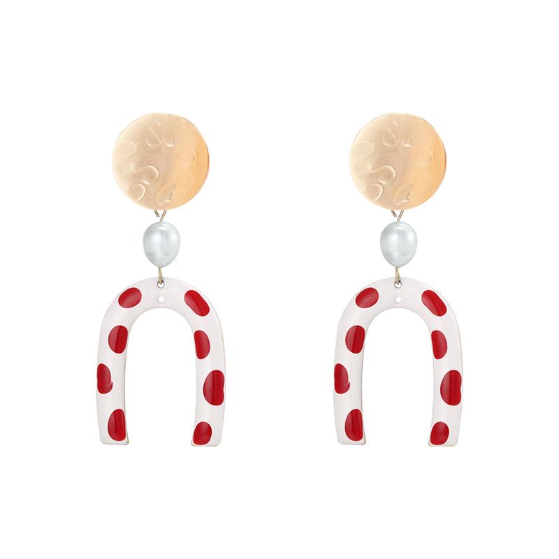 Modern retro harbor style! Hong Kong taste wave point U-shaped red glaze earrings earrings without ear holes - dianjiang-