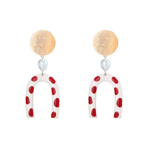 Modern retro harbor style! Hong Kong taste wave point U-shaped red glaze earrings earrings without ear holes - dianjiang-