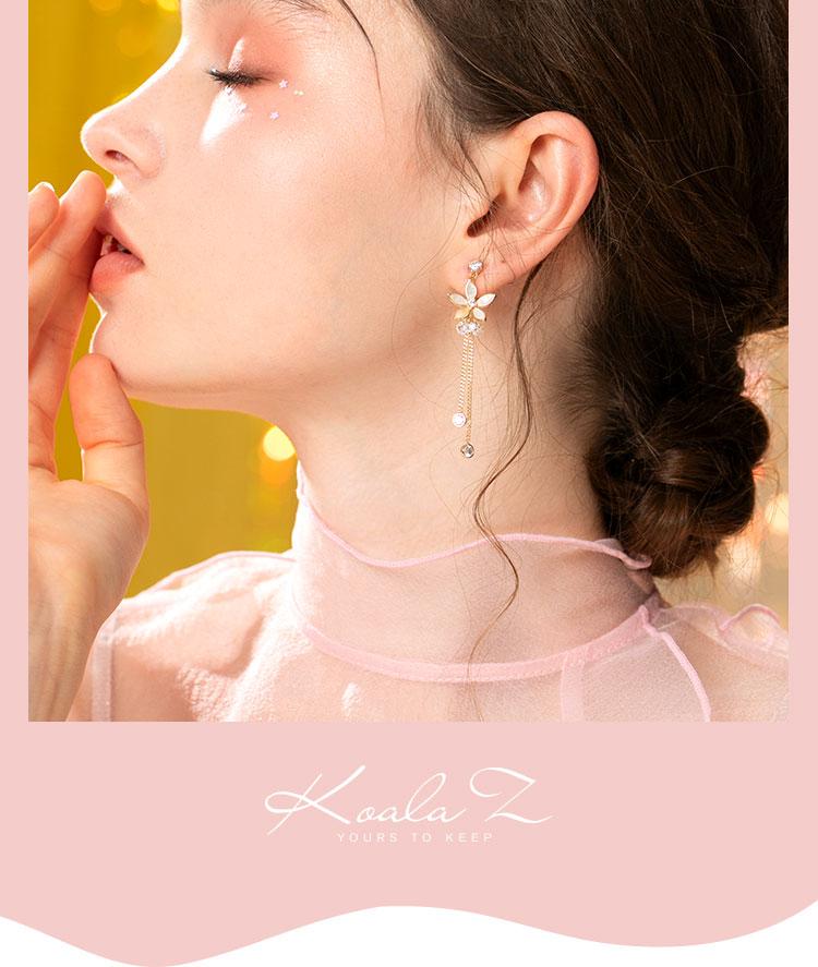 Gentle temperament, metal shell, flower, crystal tassel, ear stud, no ear hole, no pain - dianjiang-