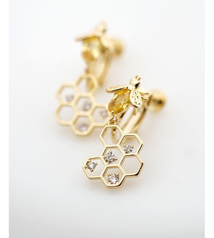 The design feeling is fresh and lovely honeybee honeycomb earrings without earhole earclip female - dianjiang-