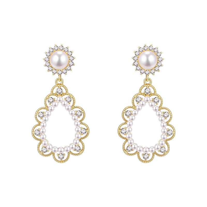 Court Fengshui drop pearl lace small rice bead earrings earrings painless earholes ear clip female daily - dianjiang-