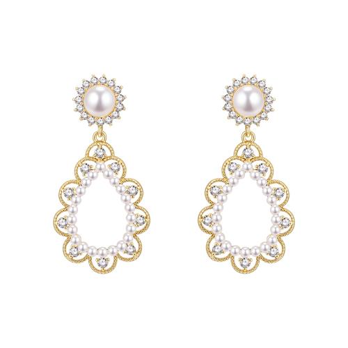 Court Fengshui drop pearl lace small rice bead earrings earrings painless earholes ear clip female daily - dianjiang-