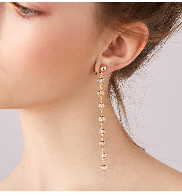 Clearance of the original 49.9 non-refundable lint-free bag long crystal beads tassel earrings ear clip - dianjiang-