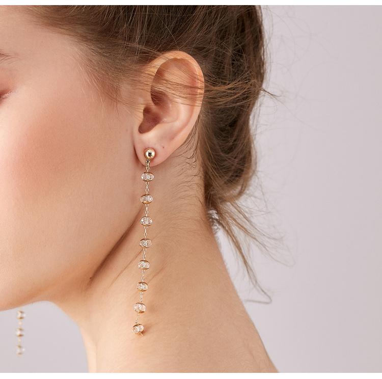 Clearance of the original 49.9 non-refundable lint-free bag long crystal beads tassel earrings ear clip - dianjiang-