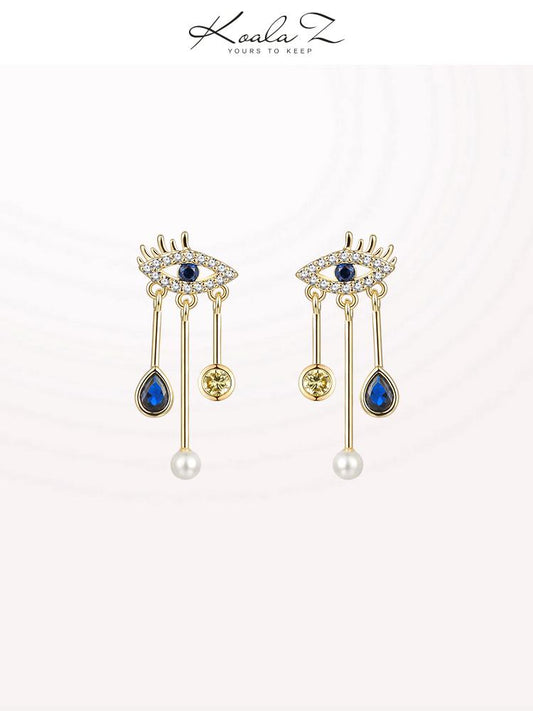 Devil's eye is small and exquisite temperament personality earring earring earring clip female blue eyes retro - dianjiang-