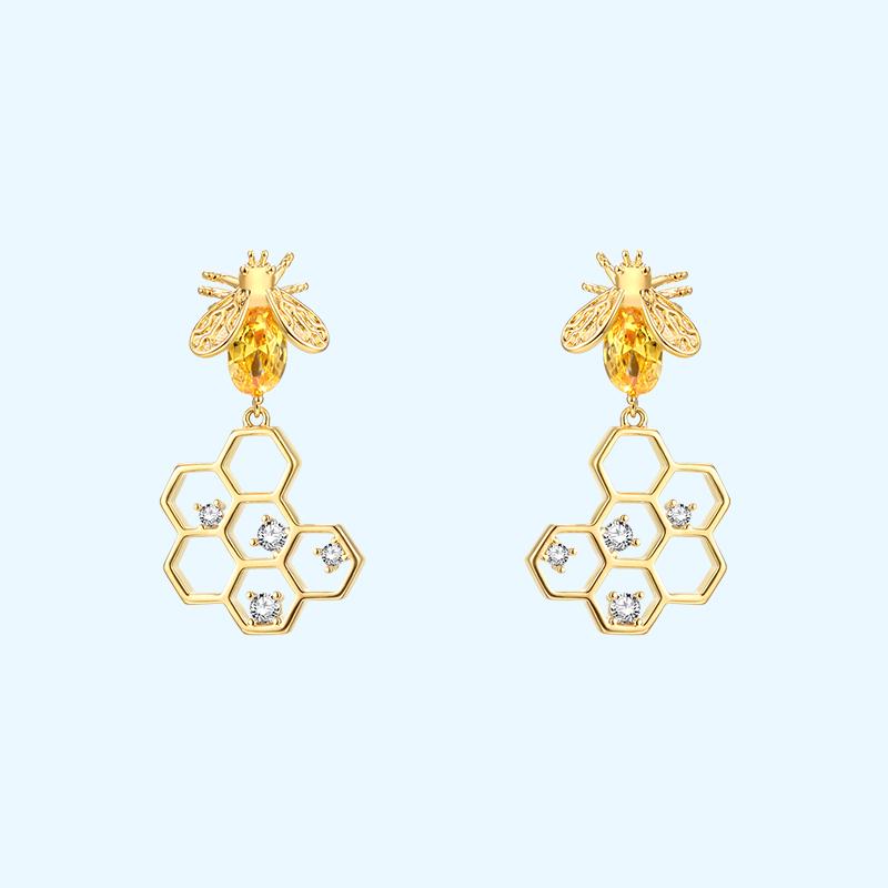 The design feeling is fresh and lovely honeybee honeycomb earrings without earhole earclip female - dianjiang-