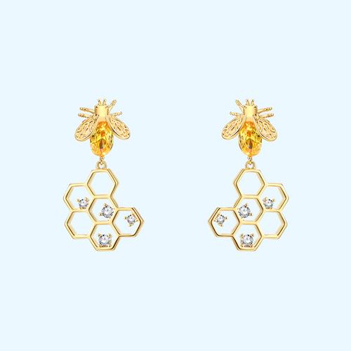 The design feeling is fresh and lovely honeybee honeycomb earrings without earhole earclip female - dianjiang-