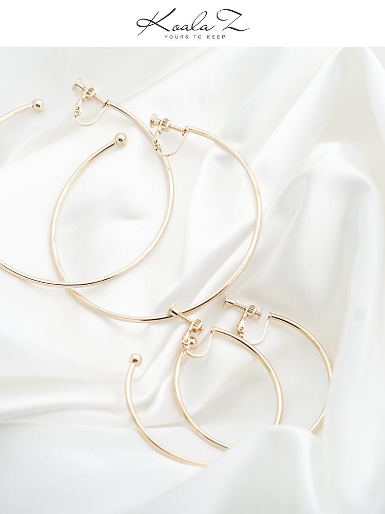 Cora Pig Europe and America Supermodel personality plating true gold simple exaggeration big circle metal hoop earrings no ear hole - dianjiang-