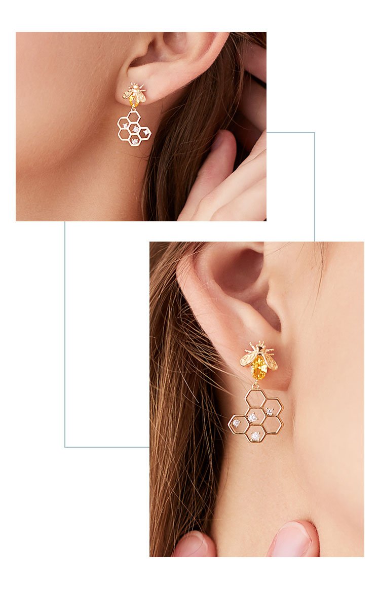 The design feeling is fresh and lovely honeybee honeycomb earrings without earhole earclip female - dianjiang-