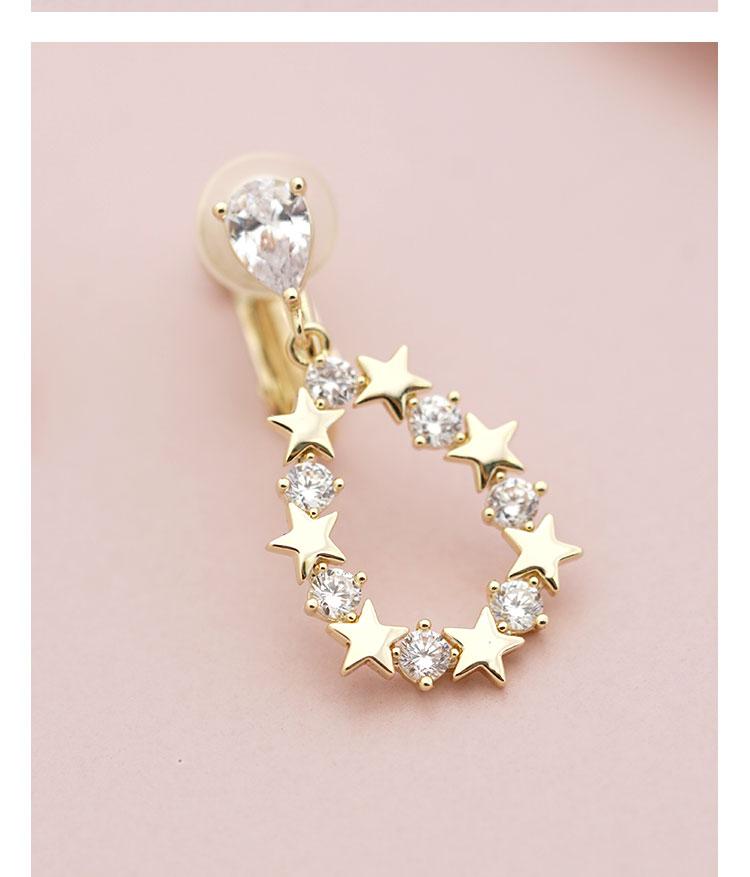 Japanese new exquisite high-level sense hollow water drop crystal star diamond earrings earrings clip female non earhole - dianjiang-