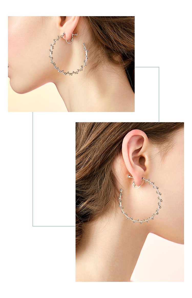 Big-name design spiral high-grade grey diamond earrings with big ears and no ear holes female high-grade feeling exaggerated in Europe and America - dianjiang-