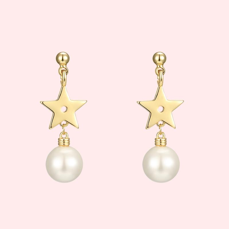 Simple and small South Korean golden star Pearl Pendant Earrings without earholes and earclips for women - dianjiang-