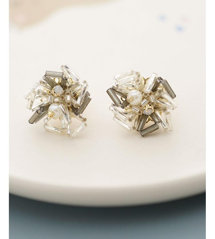 Pure hand-made double-color grey crystal flower heavy industry design earring earring without earhole earring female painless - dianjiang-