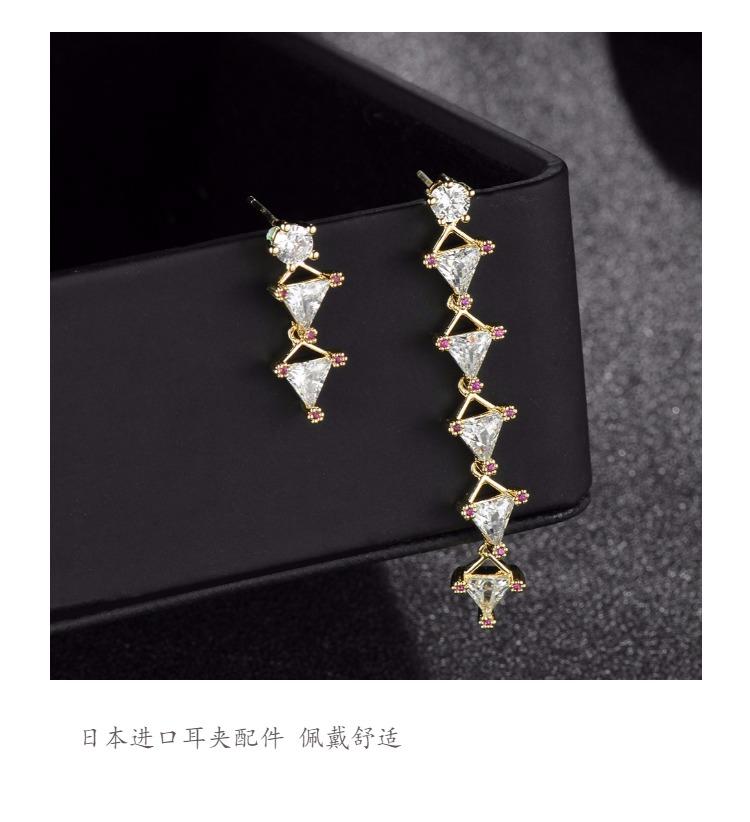 Clearance Asymmetrical splicing of triangular zirconia tassel long earring earring earrings ear clip no ear hole female Japan - dianjiang-