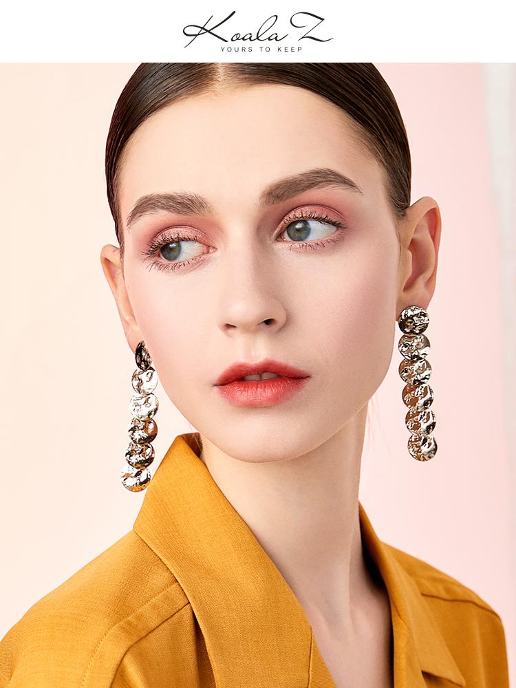 Advanced gray design sense Environmental protection light brass piece plated light titanium metal earrings earrings without ear holes female long model - dianjiang-