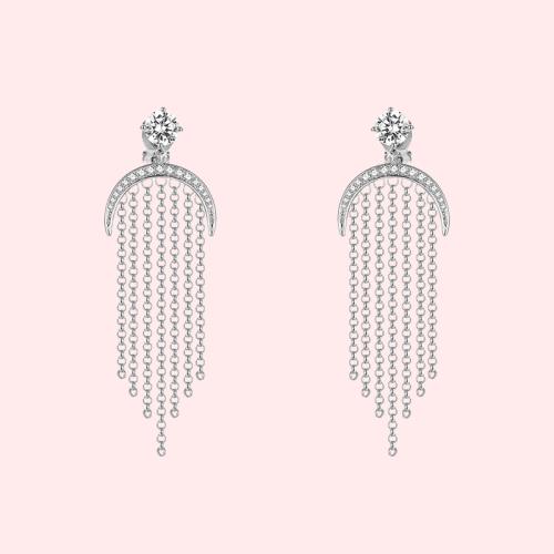 轻奢气质超仙长款银色月亮多流苏耳钉耳环无痛无耳洞耳夹女 - dianjiang-