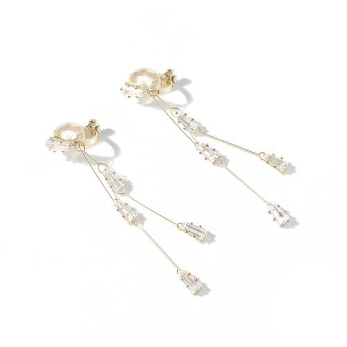 适合圆脸的小流苏双线方钻几何长款耳环耳夹无耳洞女日系清新简约 - dianjiang-