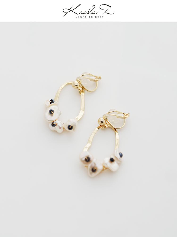 Baroque exquisite retro court atmosphere quality gold metal pearl earrings no ear hole ear clip girl - dianjiang-