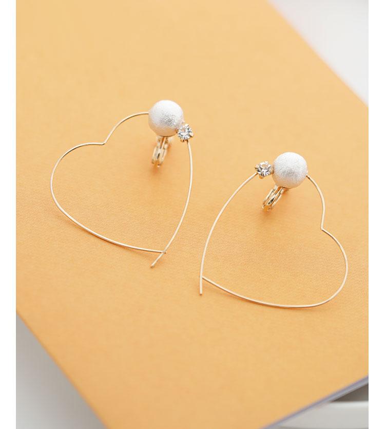 Japanese order sweet love type metal coil cotton pearl inlaid Zircon Earrings painless ear hole free clip - dianjiang-