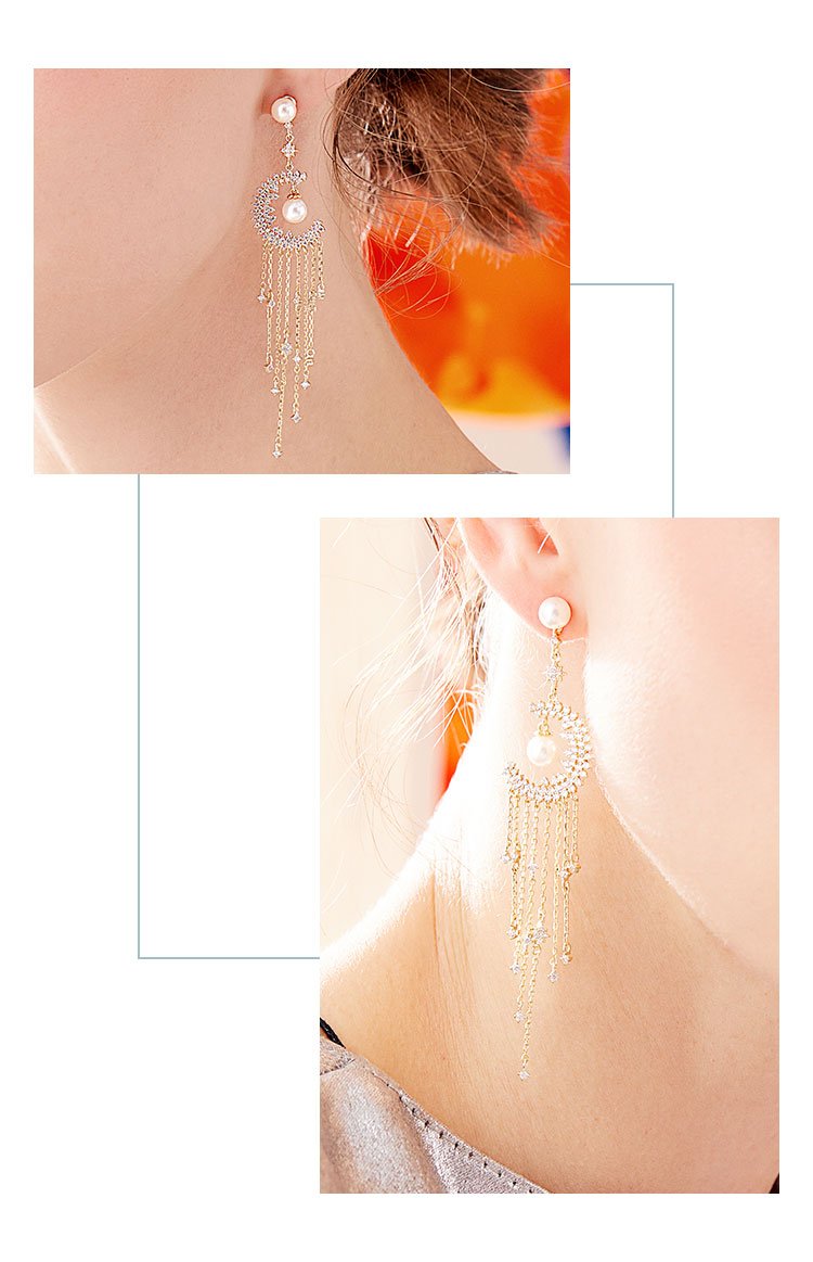 Heavy hand-made Mori Super Fairy Long Tassel Crystal Moon Pearl Earrings Earrings No Ear Holes Earrings Temperament Women - dianjiang-