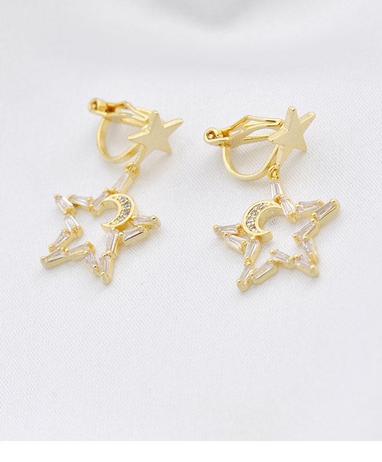 Japanese temperament little fairy five-pointed star moon crystal star moon earring earring without earhole painless earring everyday Joker - dianjiang-