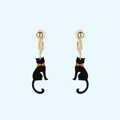 Personality Design Japan orders Mystery black cat elf earrings earless clip girl cute - dianjiang-
