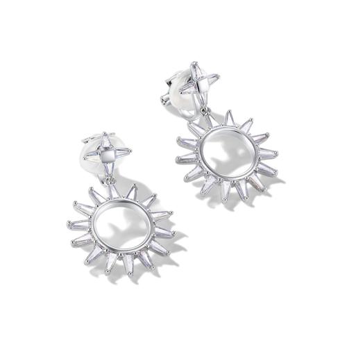 锆石光芒太阳耳环ins锆石925银针耳环耳钉耳夹无耳洞女 - dianjiang-