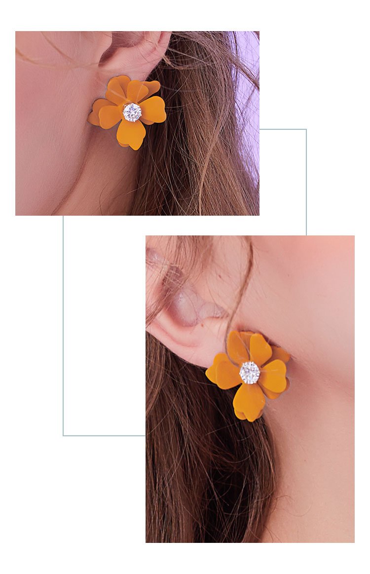 South Korea's new gentle little sister temperament Mo Landi orange turmeric flower earring earring earring female - dianjiang-