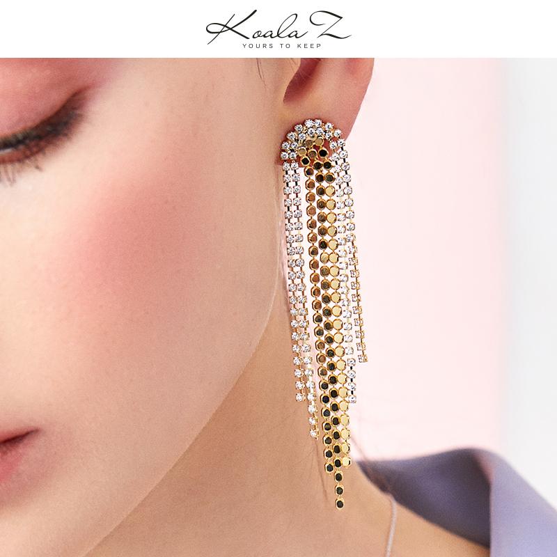 Glittering and luxurious multi-layer dinner style with diamond metal tassel long earrings and ear clips without earholes, female exaggeration in Europe and America - dianjiang-