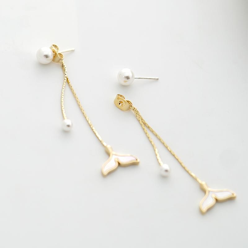 Mermaid female fish tail earrings long hundred set earringearrings no ear hole 2019 new dolphin ear nails Han - dianjiang-