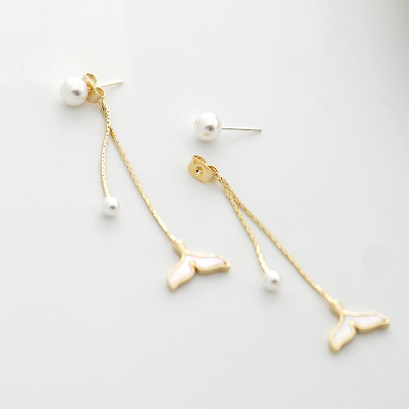 Mermaid Girl's tail Earrings temperament long and versatile Earrings without ear holes ear clip 2019 new Dolphin Earrings Han - dianjiang-