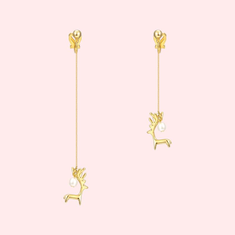 Asymmetrical Moose long flow ingres earrings without ear holes ear clip woman painless Korean Japanese round face - dianjiang-