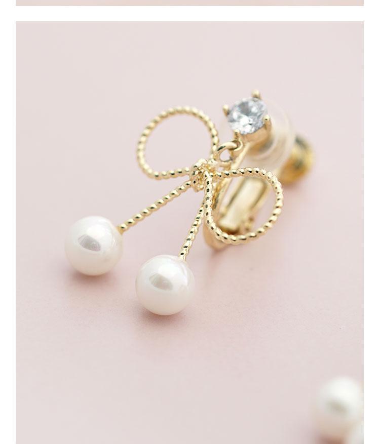 Cute metal bow, zircon, small pearl, delicate earnail, no ear hole, no pain, ear clip, women's daily versatility - dianjiang-