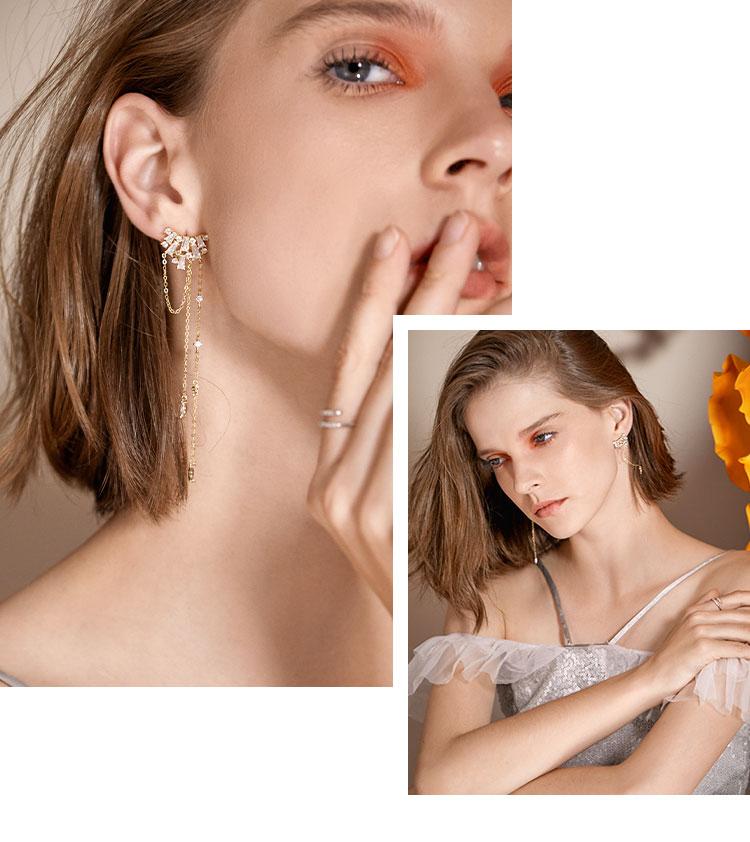 Personalized niche design asymmetric crystal tassel long earrings earrings without ear holes earclip daily versatility - dianjiang-