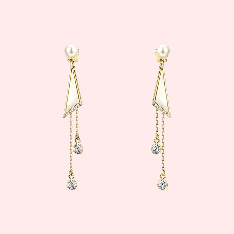 Minimalist design triangular geometric natural shell long flow sour ear nail earringearrings no ear hole painless female daily - dianjiang-