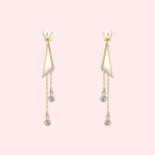 Minimalist design triangular geometric natural shell long flow sour ear nail earringearrings no ear hole painless female daily - dianjiang-