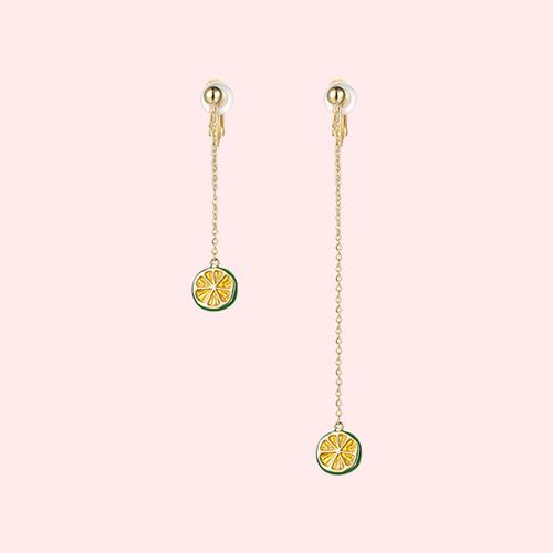 手工上釉小清新柠檬长款不对称耳环耳钉耳夹无耳洞女可爱森系韩国 - dianjiang-