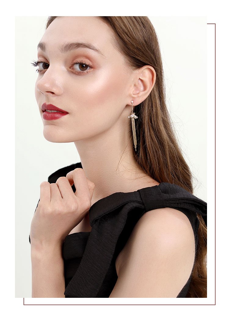 Round face sharp weapon chic hanging wreath tassel small long spike long fairy earrings ear clip without ear hole female - dianjiang-