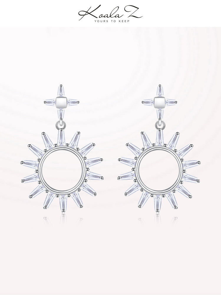 Zircon Light Sun Earrings Ins Zircon 925 Silver Needle Earring Earrings Earrings Ear Clips No Ears Females - dianjiang-