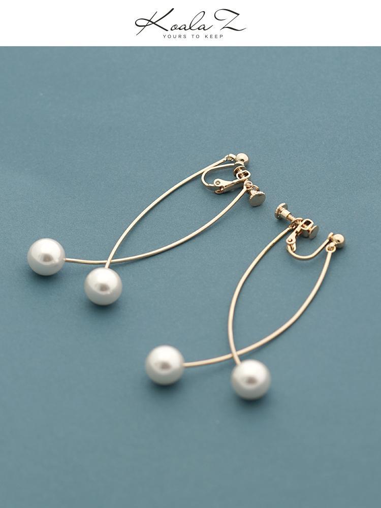 Japanese Joker before and after simple curve Pearl Earrings Earrings Earrings Earrings without Earholes Female temperament Spiral Minimal Cold Wind - dianjiang-