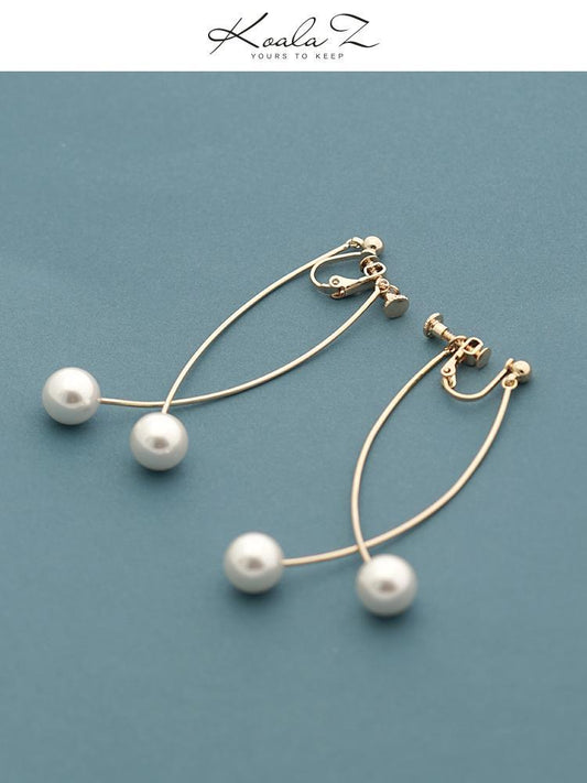 Japanese Joker before and after simple curve Pearl Earrings Earrings Earrings Earrings without Earholes Female temperament Spiral Minimal Cold Wind - dianjiang-