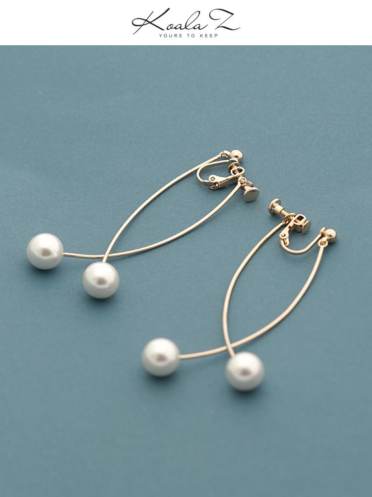 Japanese Joker before and after simple curve Pearl Earrings Earrings Earrings Earrings without Earholes Female temperament Spiral Minimal Cold Wind - dianjiang-